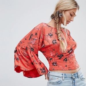 Free People Women's Blouse Floral Longsleeve Red M